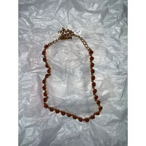 Oscar de la Renta Gold Tone Red Cabochon Station Necklace